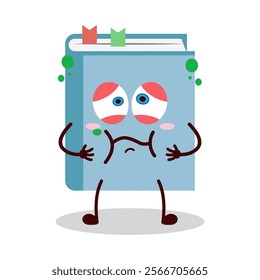 cute sick expression of blue book cartoon character
