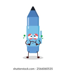 cute sick expression of blue pen cartoon character
