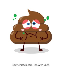 cute sick expression of chicken poop cartoon character
