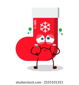 cute sick expression of Christmas sock cartoon character
