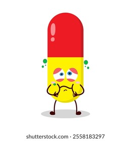 cute sick expression of drug capsule cartoon character
