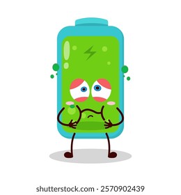 cute sick expression of full battery cartoon character
