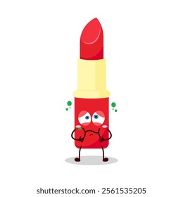 cute sick expression of lipstick cartoon character
