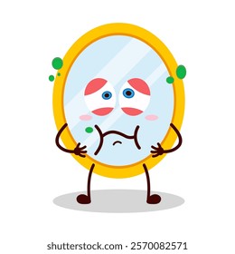 cute sick expression of mirror cartoon character

