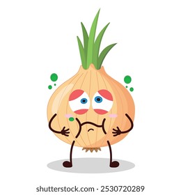 Linda expresión enferma del personaje de dibujos animados de cebolla