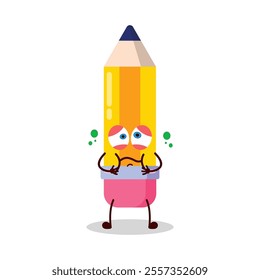 cute sick expression of pencil cartoon character