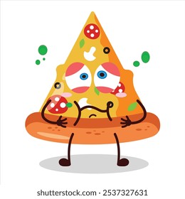 Linda expresión enferma del carácter de rebanada de pizza