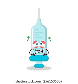 cute sick expression of syringe cartoon character
