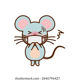 Cute Sick Mouse Wearing a Mask — Cold, Infection, and Feeling Unwell Illustration