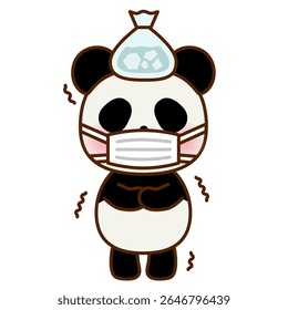 Panda Doente Bonito Usando uma Máscara — Frio, Infecção e Sentimento de Mal-Estar Ilustração