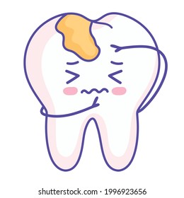 dibujos animados de dientes enfermos lindos aislados
