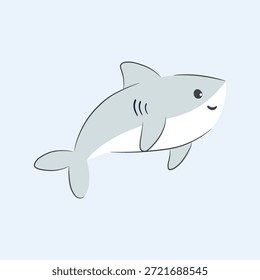 Cute side Smiling Cartoon grey and white baby Shark Illustration