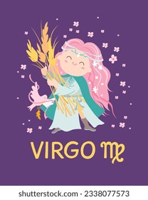 Zediaktplakat mit scharfem Schild. Vektorgrafik mit astrologischem Symbol Virgo, Tierkreiszeichen.