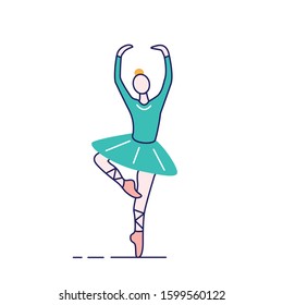 Cute silhouette of beautiful woman. Silhouette of cute ballerina in emerald dress isolated on white background. Abstract character