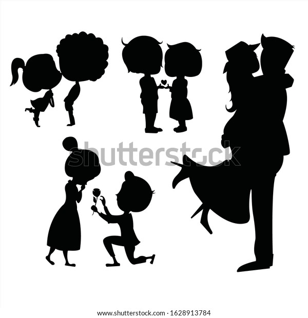 Cute Silhouette Couples On Valentines Day Stock Vector Royalty Free