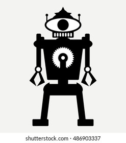 cute silhouette illustration of robot, vector robot icon