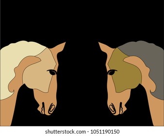 Cute silhouette muzzle purebred Arabian horses in brown colors