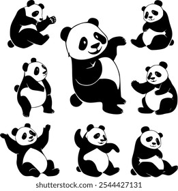 Cute Silhouette Panda Hand drawn Outline
