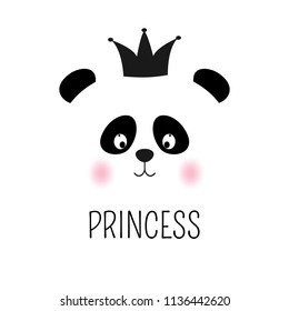 Cute silhouette panda. Head of bear with lettering princess. Sweet kids graphics for t-shirts. Greeting card.
