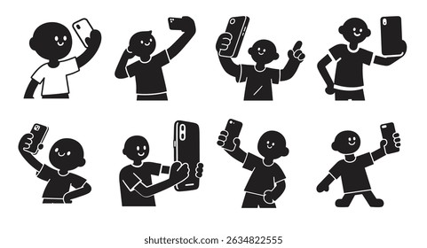 Cute Silhouette Taking Selfie with Giant Smartphone