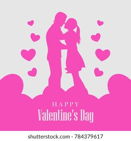 Cute silhouette vector illustration of a boy and a girl would like to kiss. Happy Valentine's day card.