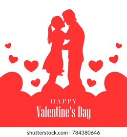 Cute silhouette vector illustration of a boy and a girl would like to kiss. Happy Valentine's day card.