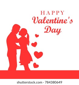 Cute silhouette vector illustration of a boy and a girl would like to kiss. Happy Valentine's day card.