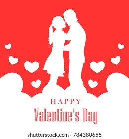 Cute silhouette vector illustration of a boy and a girl would like to kiss. Happy Valentine's day card.