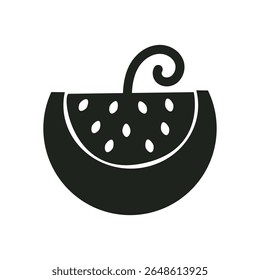 Cute Silhouette Watermelon Slice Vector with Curl Stem, Summer Fruit Icon.