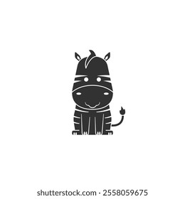 Cute silhouette zebra design featuring monochrome stripes, perfect for children-themed artwork and creative projects.