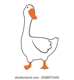 Cute silly Cartoon Goose Vector lllustration , Minimalist Style.Perfect forlogo, greeting card and wrapping paper.Vector illustration in flat cartoonstyle.