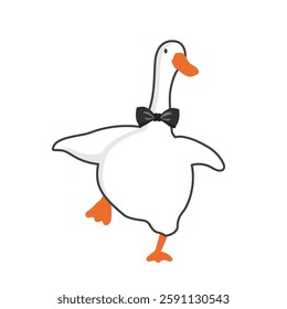 Cute silly Cartoon Goose Vector lllustration , running goose,Minimalist Style.Perfect forlogo, greeting card and wrapping paper.Vector illustration in flat cartoonstyle.