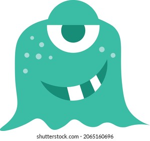 Cute silly monster. Eyes, tongue, tooth fang, hands up. Funny baby character design for print or use as poster, card, flyer or T Shirt