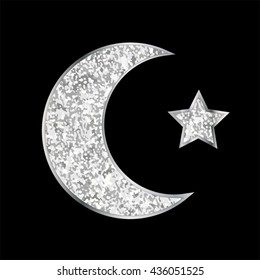 Cute Silver Glitter Moon And Star For Your Decoration