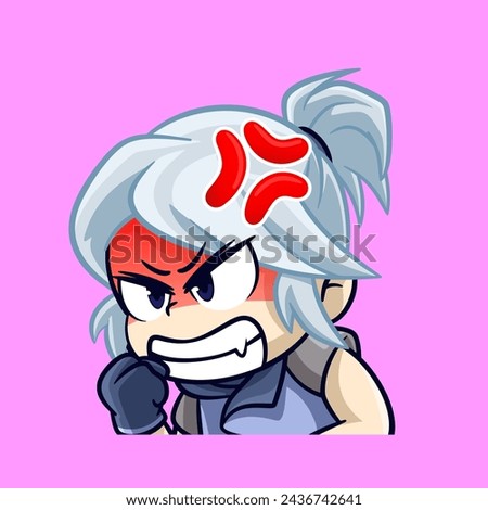 cute silver haired girl angry emotes sticker cartoon vector illsutration