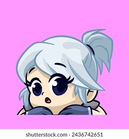 cute silver haired girl peeping lurk emotes sticker cartoon vector illsutration