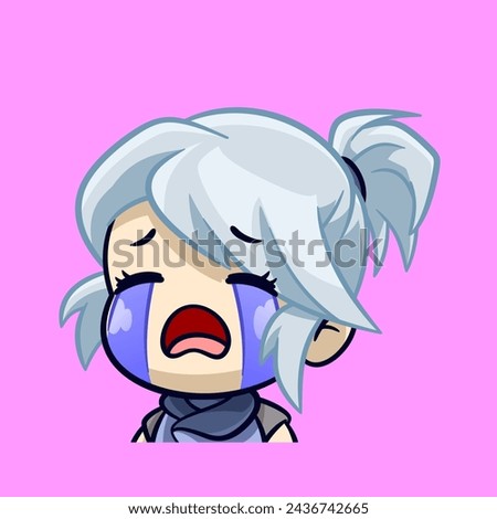 cute silver haired girl sad crying emotes sticker cartoon vector illsutration