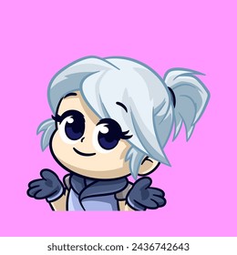 cute silver haired girl shrugging shoulders confused emotes sticker cartoon vector illsutration