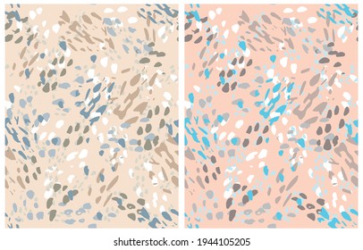 Cute Simple Abstract Geometric Print. Pastel Color Wild Animal Skin Seamless Vector Patterns ideal for Fabric. Hand Drawn Daubs And Irregular Spots Isolated on a Beige and Light Pink Background.