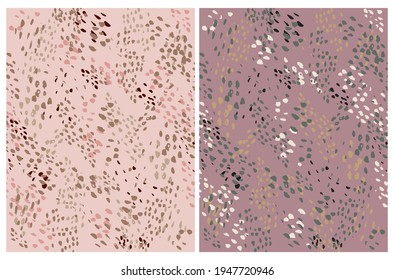 Cute Simple Abstract Wild Animal Skin Print. Irregular Geometric Seamless Vector Patterns ideal for Fabric, Textile. Hand Drawn Irregular Spots Isolated on a Burgundy and Blush Pink Background.