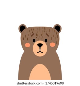 un simple y lindo animal - oso. С retrato de artoon con diseño plano. Ilustración del vector