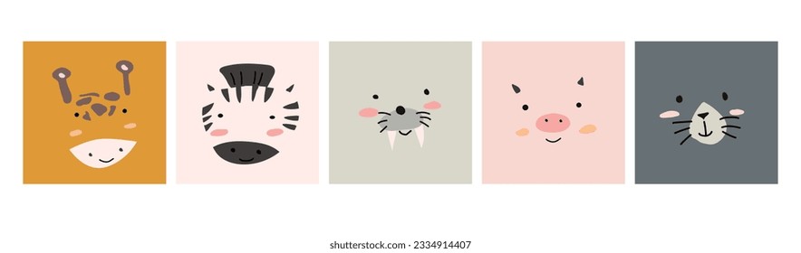 cute simple animal portrait in scandinavian style