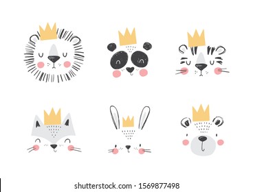Cute simple animal portraits    hare  tiger  bear  fox  panda  lion  Great for designing baby clothes 