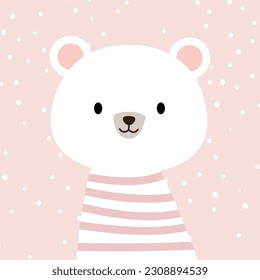 Cute simple animal portraits. Smiley bear illustraction. Designs for baby clothes. Hand drawn characters. Vector drawing for baby girl or baby boy.