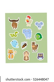 Cute simple animal stickers set/ Editable Eps 10