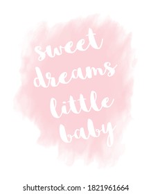 Tarjeta de vectores de ducha simple para bebés. El dulce blanco sueña a un pequeño bebé aislado en una fuente rosa claro. Moderno Pastel Color Niña Nursery Art.