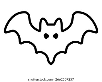 A cute and simple bat icon in black line style, perfect for Halloween-themed spooky or fun illustrations.