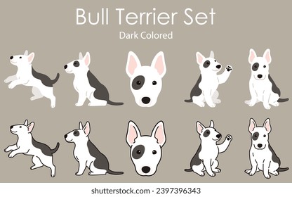 Montaje de ilustraciones de Bull Terrier de color blanco y simple