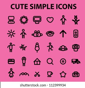 cute simple black icons set, vector