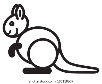 Cute simple black and white kangaroo